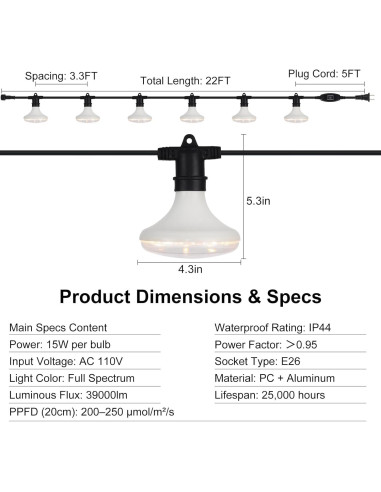 Luces de Cultivo LED DingChen 6 Luces Espectro Completo 90W