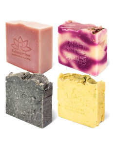 Conjunto de 4 Jabones Naturales Relaxcation - Lavanda, Oliva, Carbón