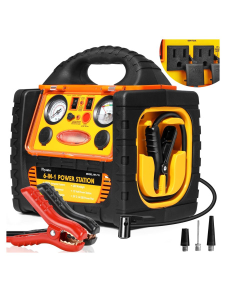 Arrancador de Salto 6 en 1 FlyAuto 1800A con Compresor 260 PSI