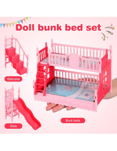 Cama litera para muñecas TOYANDONA 1:12 rosa con escalera 2