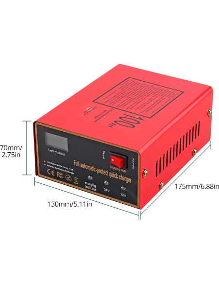 Cargador de Batería Inteligente 12V/24V 10A AUTTGINN Rojo