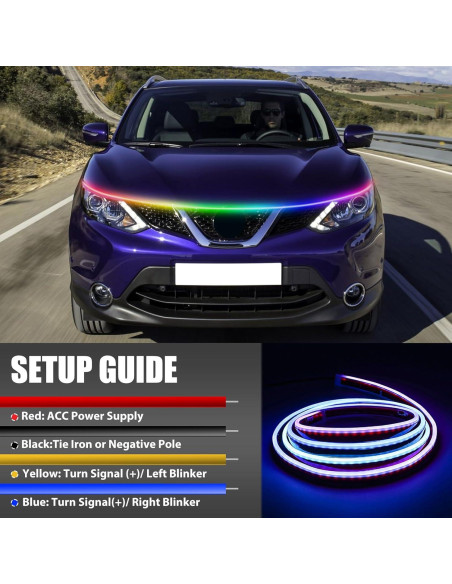 Tira de Luz LED RGB DEERMOTO 240 cm para Capó de Coche IP68
