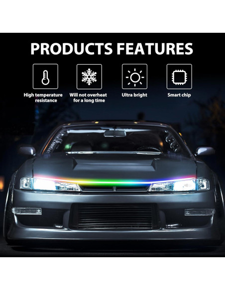 Tira de Luz LED RGB DEERMOTO 240 cm para Capó de Coche IP68
