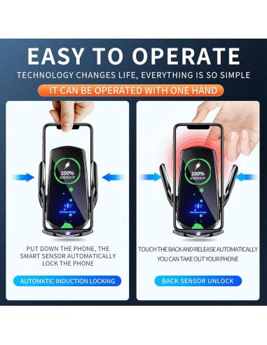 Soporte de teléfono para coche LFNOWN con carga inalámbrica 15W