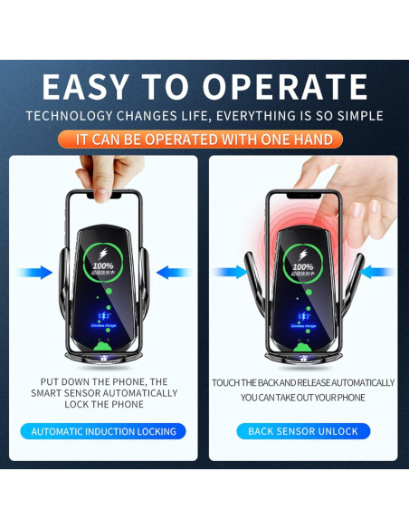 Soporte de teléfono para coche LFNOWN con carga inalámbrica 15W