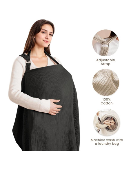 Cubierta de Lactancia Konssy 100% Algodón Transpirable Negro Cubierta de Lactancia Konssy 100% Algodón Transpirable Negro