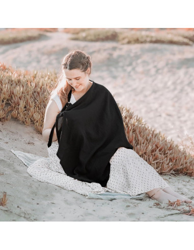 Cubierta de Lactancia Konssy 100% Algodón Transpirable Negro