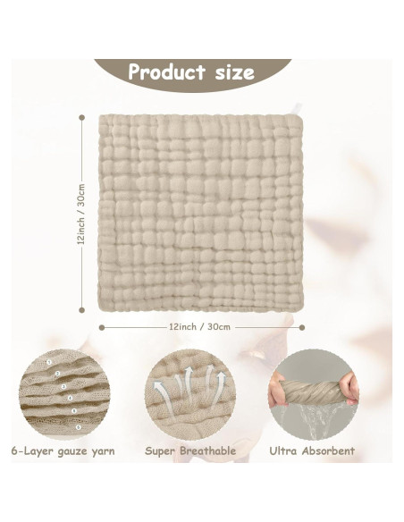 Paños de Baño para Bebés Looxii 100% Algodón 6 Piezas 30x30 cm