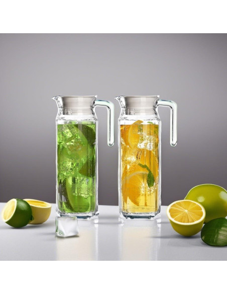 Set de 2 Jarras de Vidrio Marbelous 1.01L con Tapa y Pico Set de 2 Jarras de Vidrio Marbelous 1.01L con Tapa y Pico