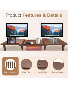 Soporte Doble Monitor Madera Sólida CeraScape Ajustable 60-91cm 2