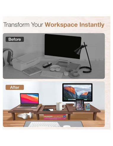 Soporte Doble Monitor Madera Sólida CeraScape Ajustable 60-91cm