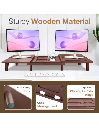 Soporte Doble Monitor Madera Sólida CeraScape Ajustable 60-91cm