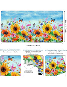 Alfombrilla de Escritorio CutebriCase Girasoles y Mariposas 80x40cm 2
