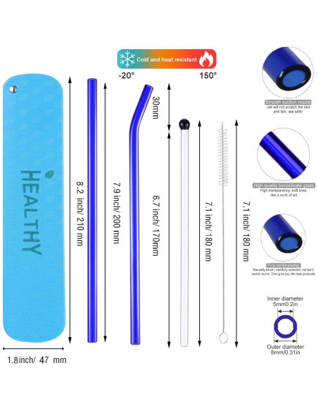 Juego de Popotes de Vidrio Reutilizables PYRAWS 5 Piezas Juego de Popotes de Vidrio Reutilizables PYRAWS 5 Piezas