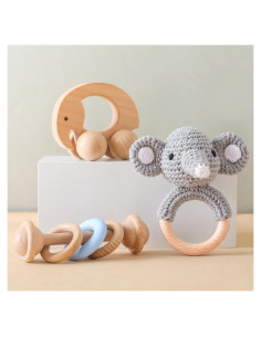 Sonajeros de Madera Orgánica 3 PCS - Let's Make Elefante