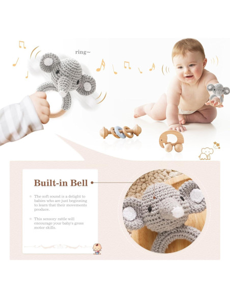 Sonajeros de Madera Orgánica 3 PCS - Let's Make Elefante Sonajeros de Madera Orgánica 3 PCS - Let's Make Elefante