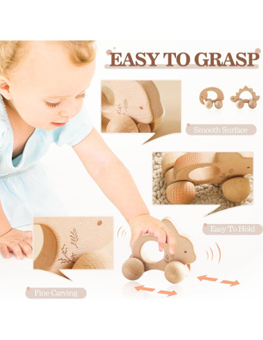 Sonajeros de Madera Orgánica 3 PCS - Let's Make Elefante