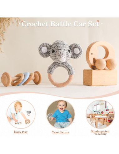 Sonajeros de Madera Orgánica 3 PCS - Let's Make Elefante