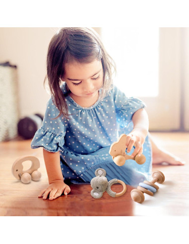 Sonajeros de Madera Orgánica 3 PCS - Let's Make Elefante