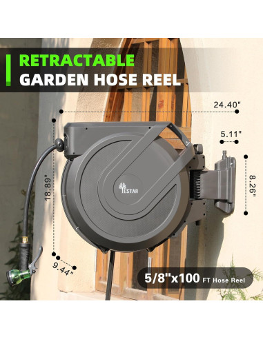Carrete de Manguera de Jardín Yestar 1/2" x 12 m Retráctil