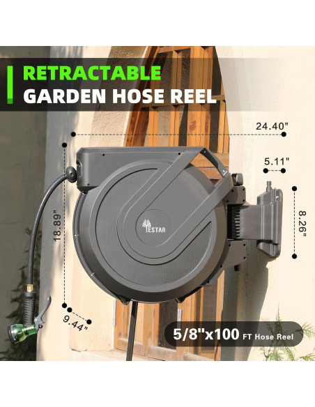 Carrete de Manguera de Jardín Yestar 1/2" x 12 m Retráctil