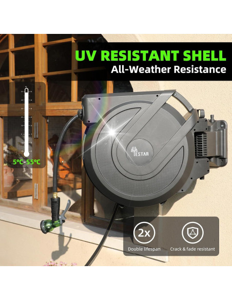 Carrete de Manguera de Jardín Yestar 1/2" x 12 m Retráctil