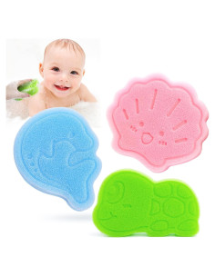 Esponja de Baño Suave DANCELF 3pcs Delfín Azul Concha Rosa Tortuga Verde