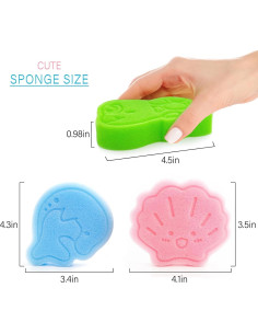 Esponja de Baño Suave DANCELF 3pcs Delfín Azul Concha Rosa Tortuga Verde 2