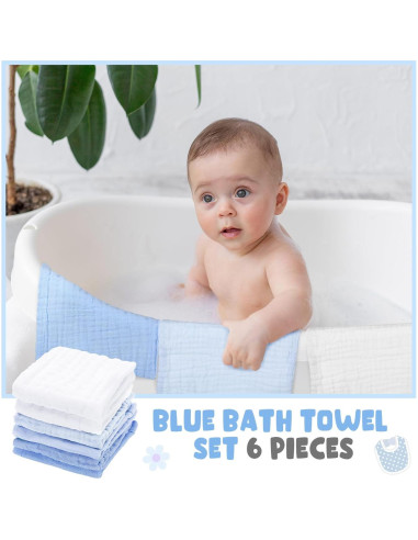 Juego de 8 Toallas de Baño Peryiter Algodón Bebés Azul