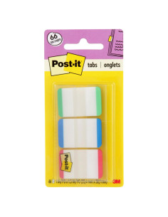 Pestañas Post-it 1" Rayadas Verde Azul Rojo 66 Pestañas