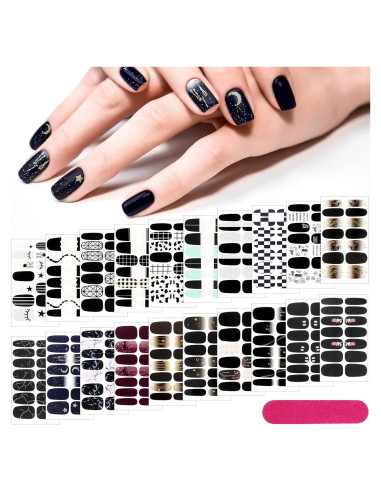 20 Hojas Stickers de Uñas Negras Autoadhesivas Maitys