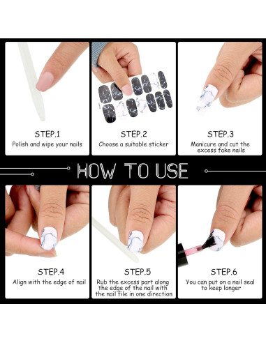 20 Hojas Stickers de Uñas Negras Autoadhesivas Maitys