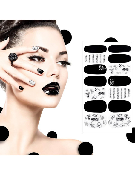 20 Hojas Stickers de Uñas Negras Autoadhesivas Maitys