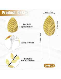 200 Hojas Artificiales Doradas Bruislard para Decoración 2