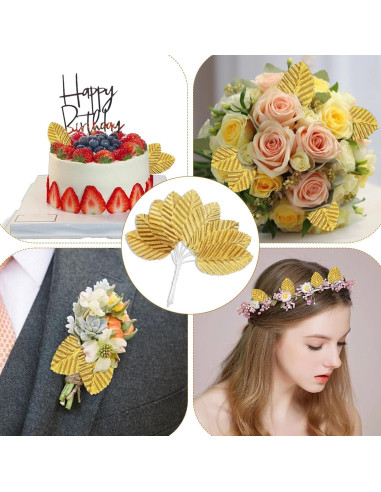 200 Hojas Artificiales Doradas Bruislard para Decoración