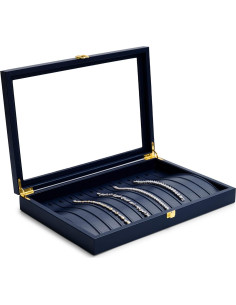 Caja de Joyería Oirlv de Cuero Azul con Tapa Acrílica 35x24x5.5cm 2