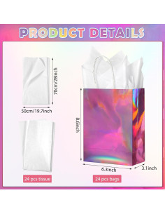 24 Bolsas de Regalo Iridiscentes Rosadas con Asas 7.87x16x21.84cm 2