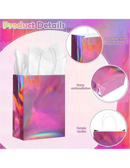 24 Bolsas de Regalo Iridiscentes Rosadas con Asas 7.87x16x21.84cm 24 Bolsas de Regalo Iridiscentes Rosadas con Asas 7.87x16x21.84cm