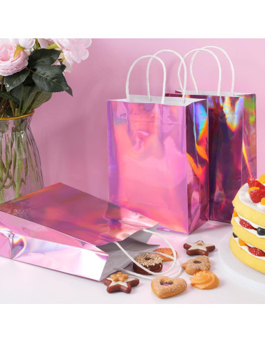 24 Bolsas de Regalo Iridiscentes Rosadas con Asas 7.87x16x21.84cm