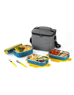 Caja de Almuerzo Lille Home Acero Inoxidable 3 Niveles 2.43L Azul