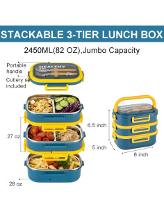 Caja de Almuerzo Lille Home Acero Inoxidable 3 Niveles 2.43L Azul 2