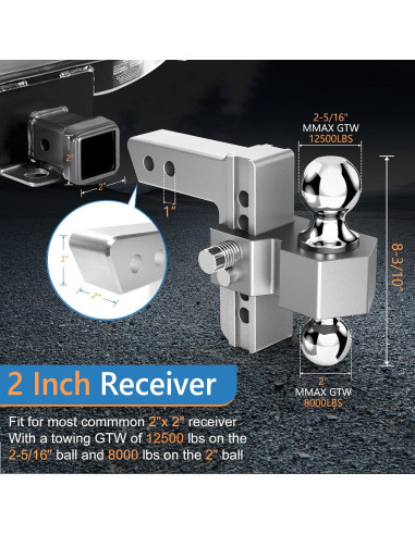 Enganche de Remolque Ajustable Tlvuvmo 6" 12500 LBS Aluminio