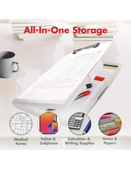 Clipboard Dexas Slimcase 2 con Almacenamiento A4 Blanco