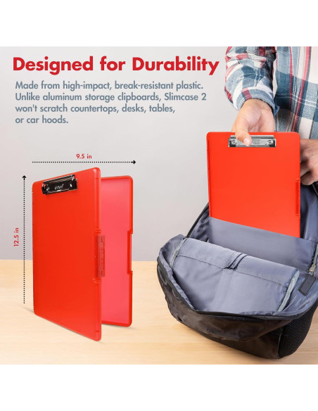 Clipboard Dexas Slimcase 2 Rojo Fresa con Almacenamiento A4