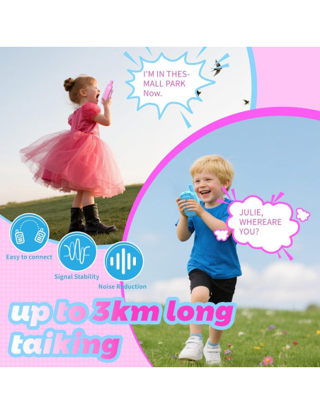 Walkie Talkies para Niños BUKEWIT 2Pack Rosa Azul 304.8m
