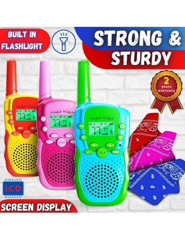 Walkie Talkies Waka Waka para Niños - 3 Colores, 3 km Alcance