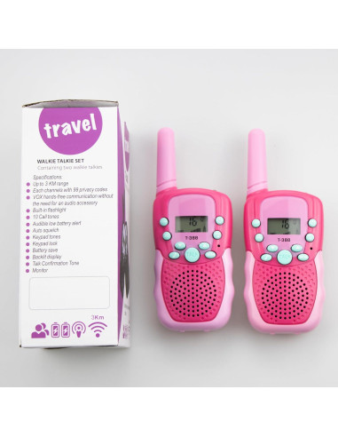 Walkie Talkies Recargables T-388 Rosa para Niños 2 Pcs 22 Canales