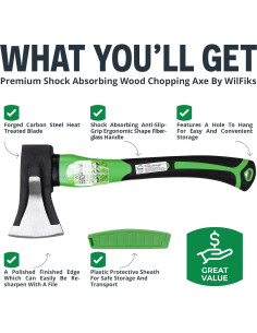 Hacha de Camping WilFiks 15" (38.1 cm) Acero Carbono Ergonomica 2