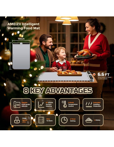 Alfombrilla Calentadora de Comida 61x38cm Gris 9 Temperaturas