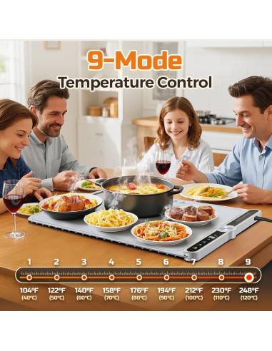 Alfombrilla Calentadora de Comida 61x38cm Gris 9 Temperaturas